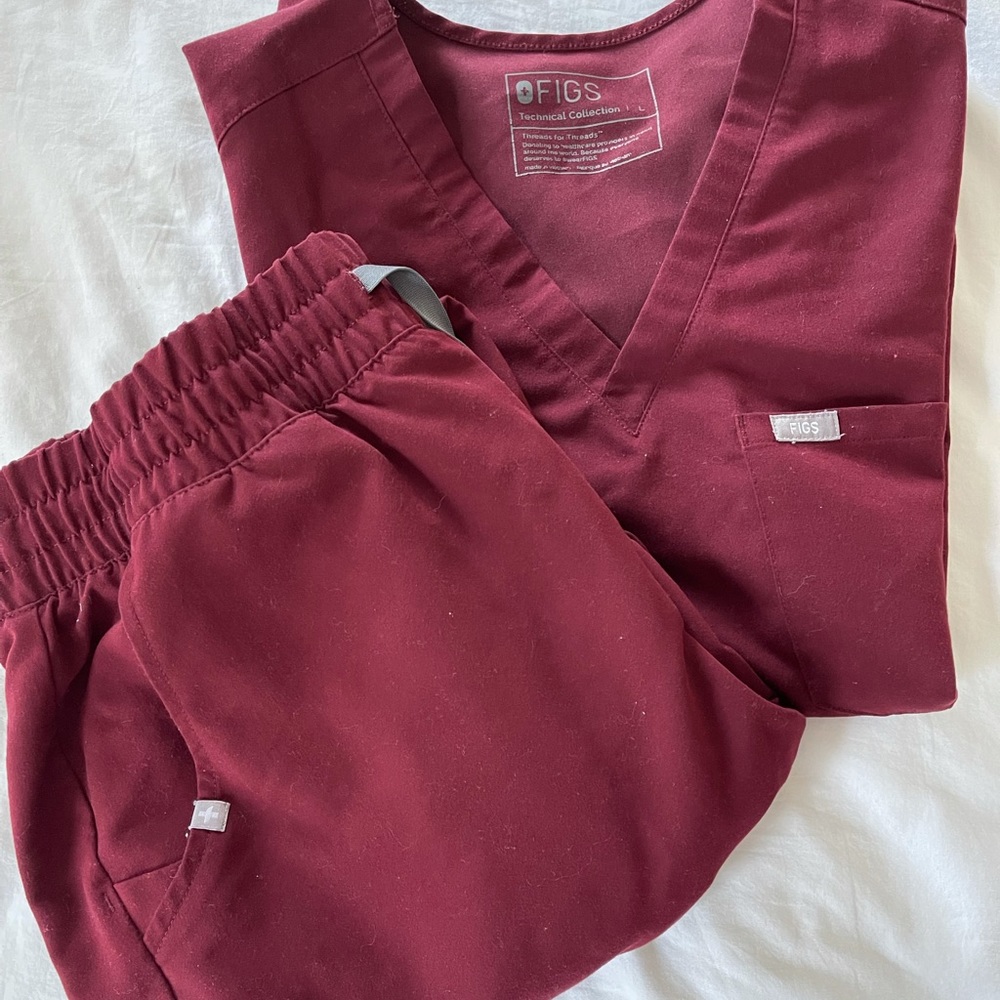 FIGS Women’s Catrina One Pocket Scrub Top L & Zamora High Waisted Scrub Pants L